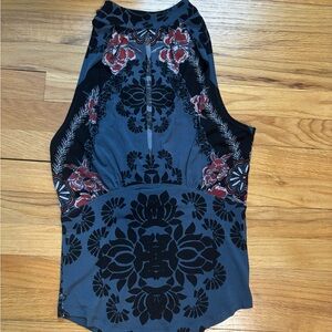 Free People Black and Red Floral Tank Top